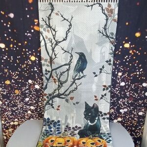 👻 Halloween Themed Table Runner with Cat and Pumpkins